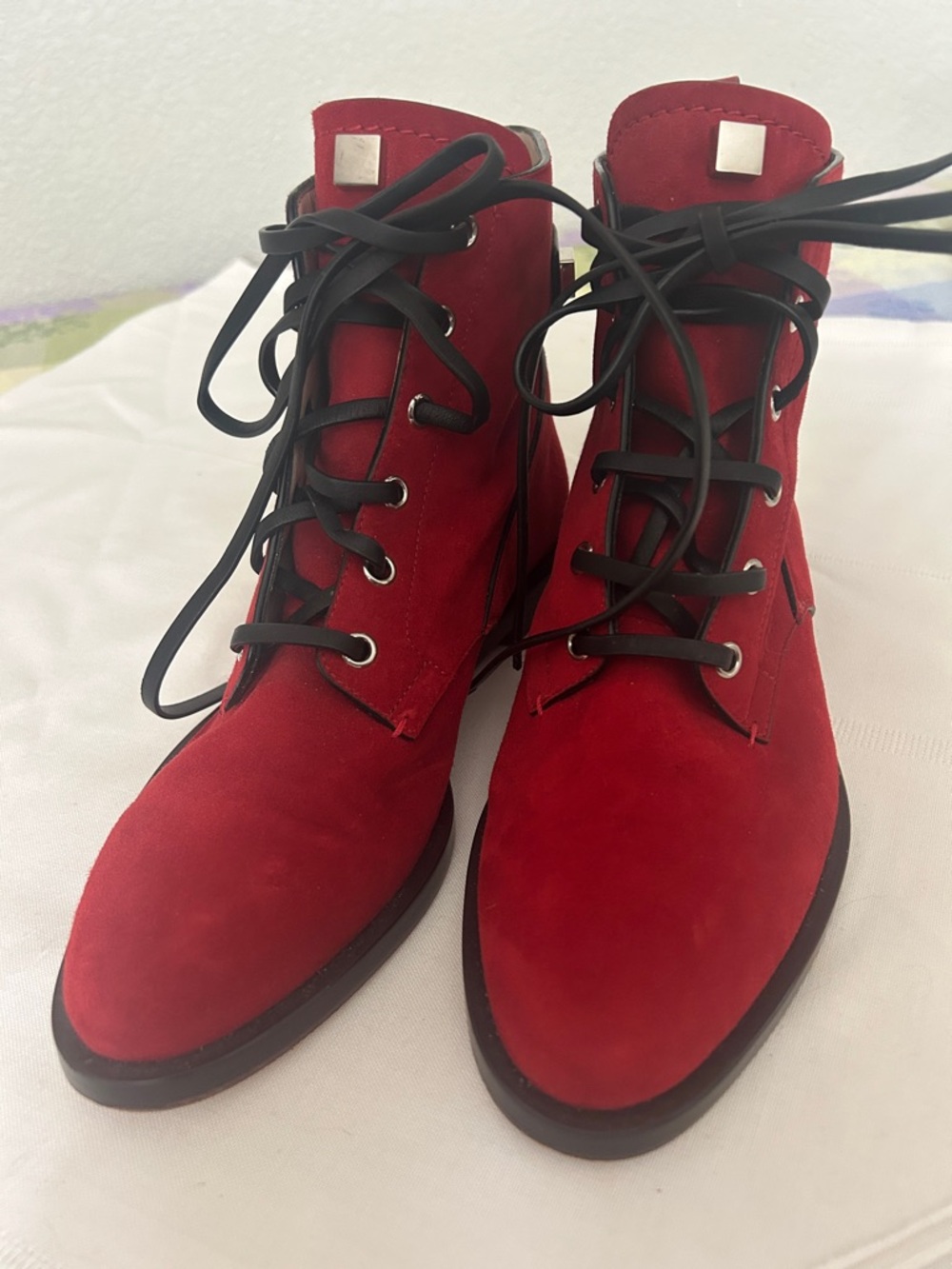 Stuart Weitzman Red Suede Lace-Up Ankle Boots